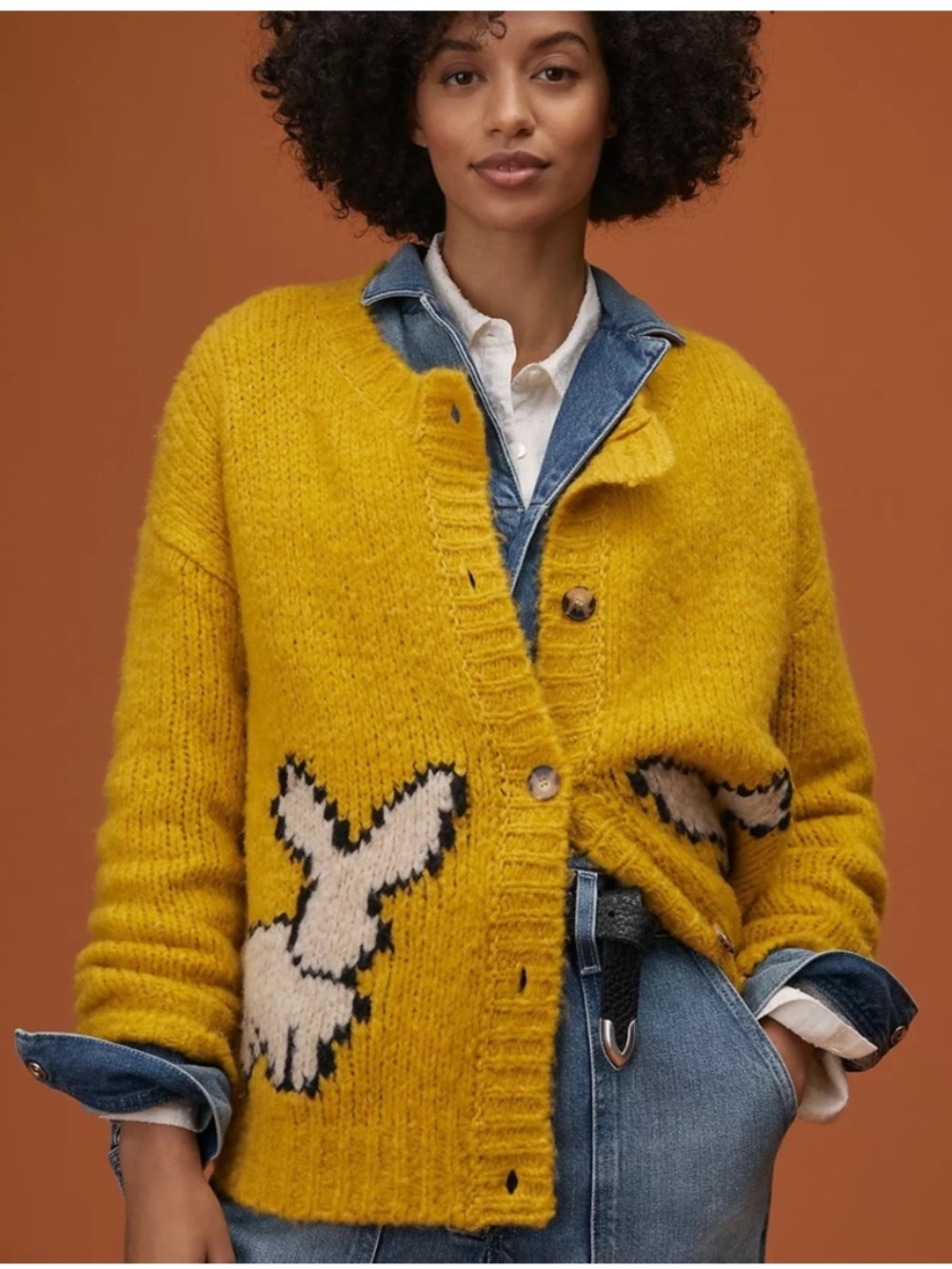 Maeve Bunny Slope Chunky Cardigan Mustard Yellow Size Medium